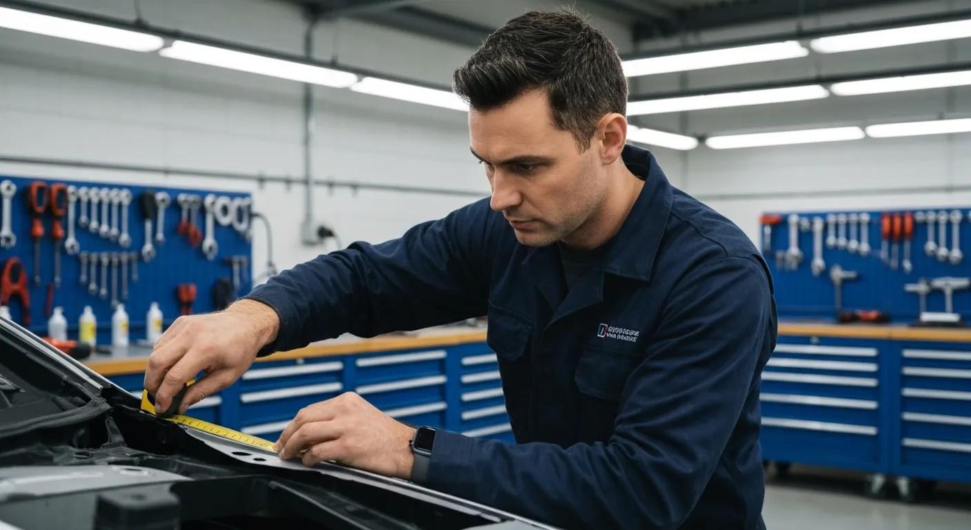 A technician carefully inspecting a vehicle during the collision repair process, highlighting our commitment to detail