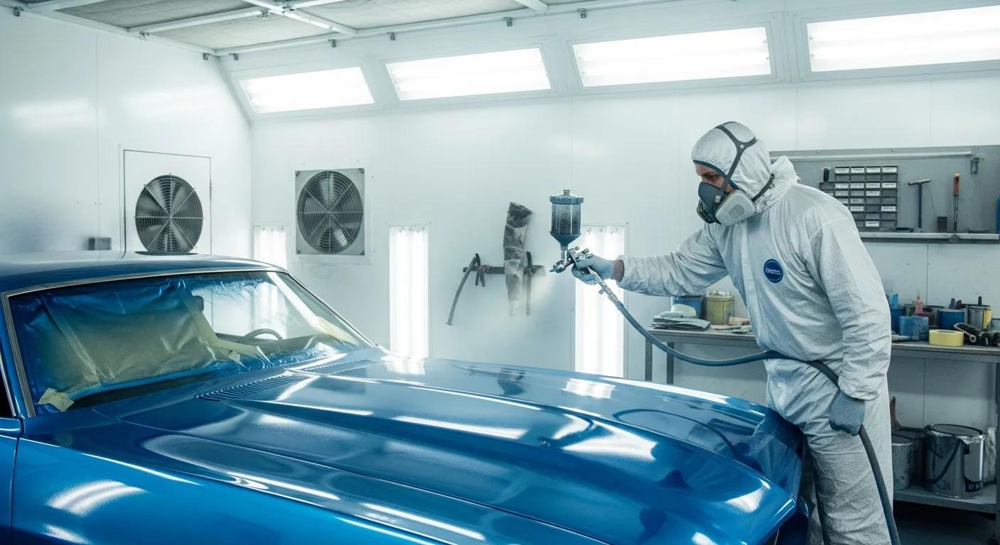 Professional applying high-quality paint during auto paint restoration process