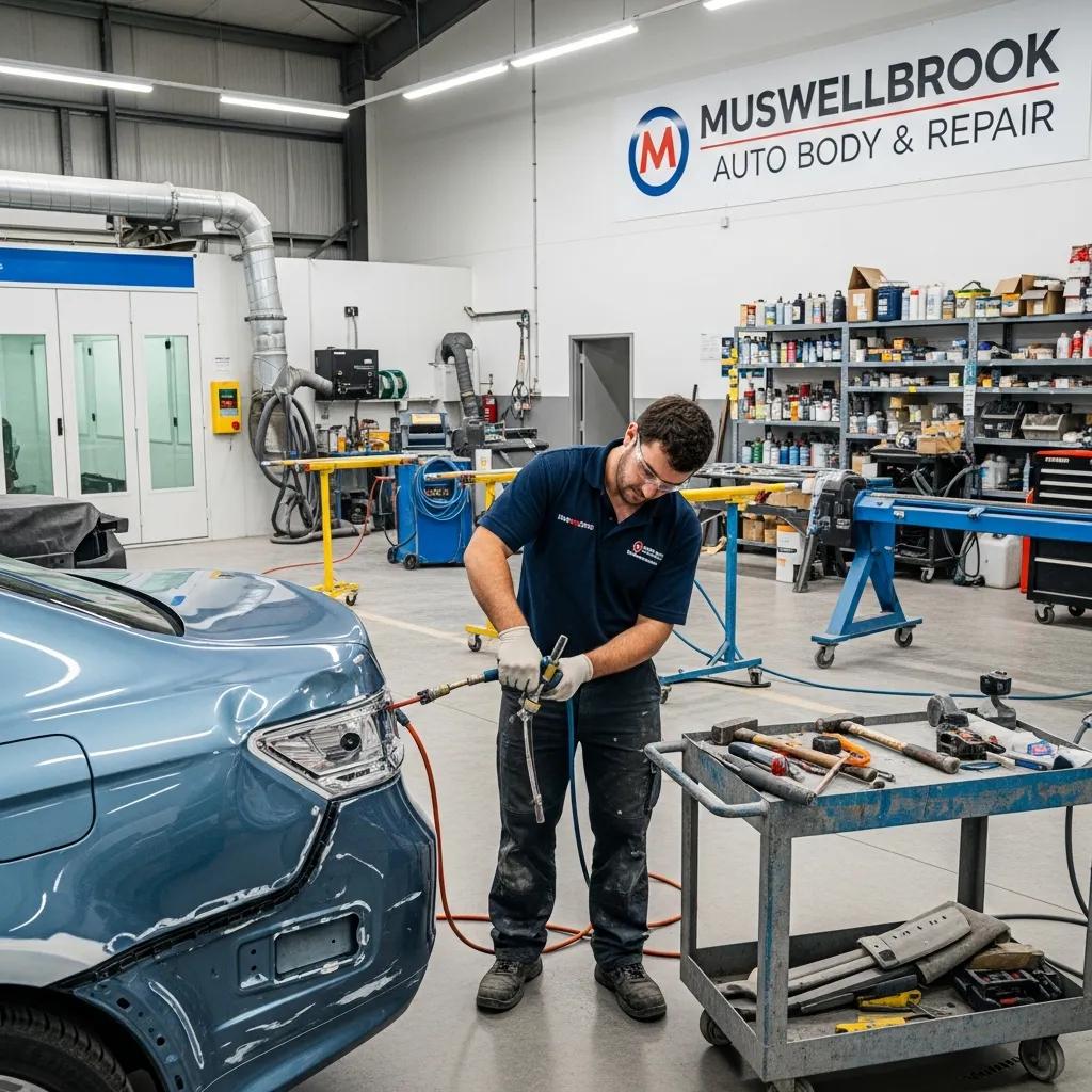Professional auto body repair shop in Muswellbrook with a technician repairing a vehicle